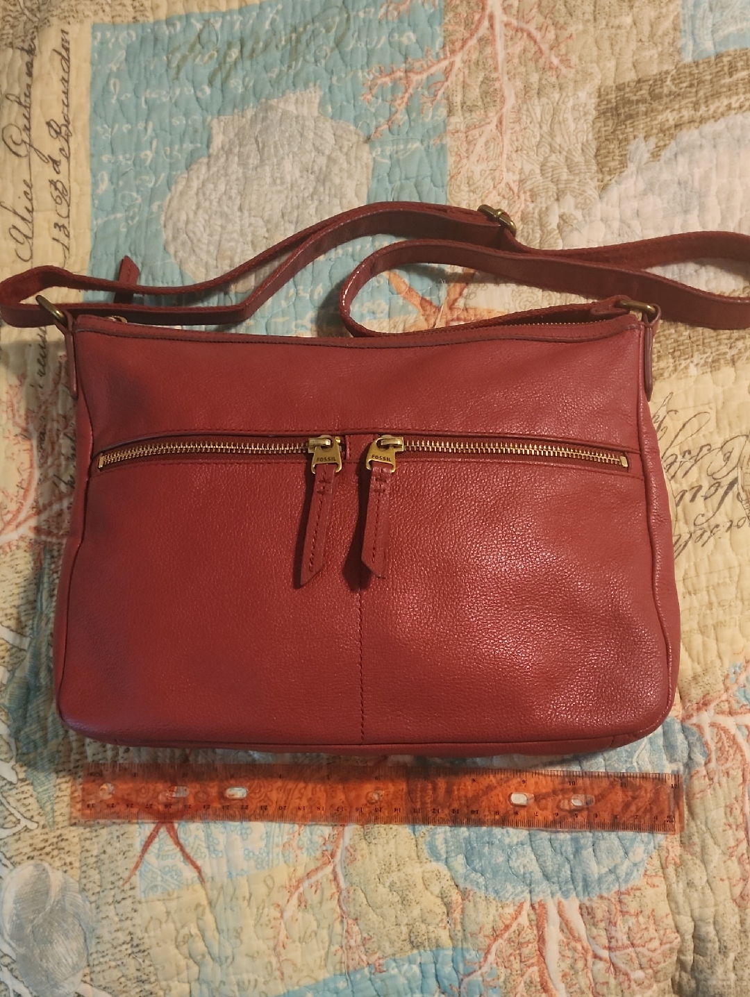 Fossil Red Leather Crossbody Bag With Front Zip Pocket